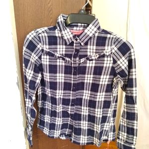Blank NYC plaid blue jay button down shirt sz 7 NWT